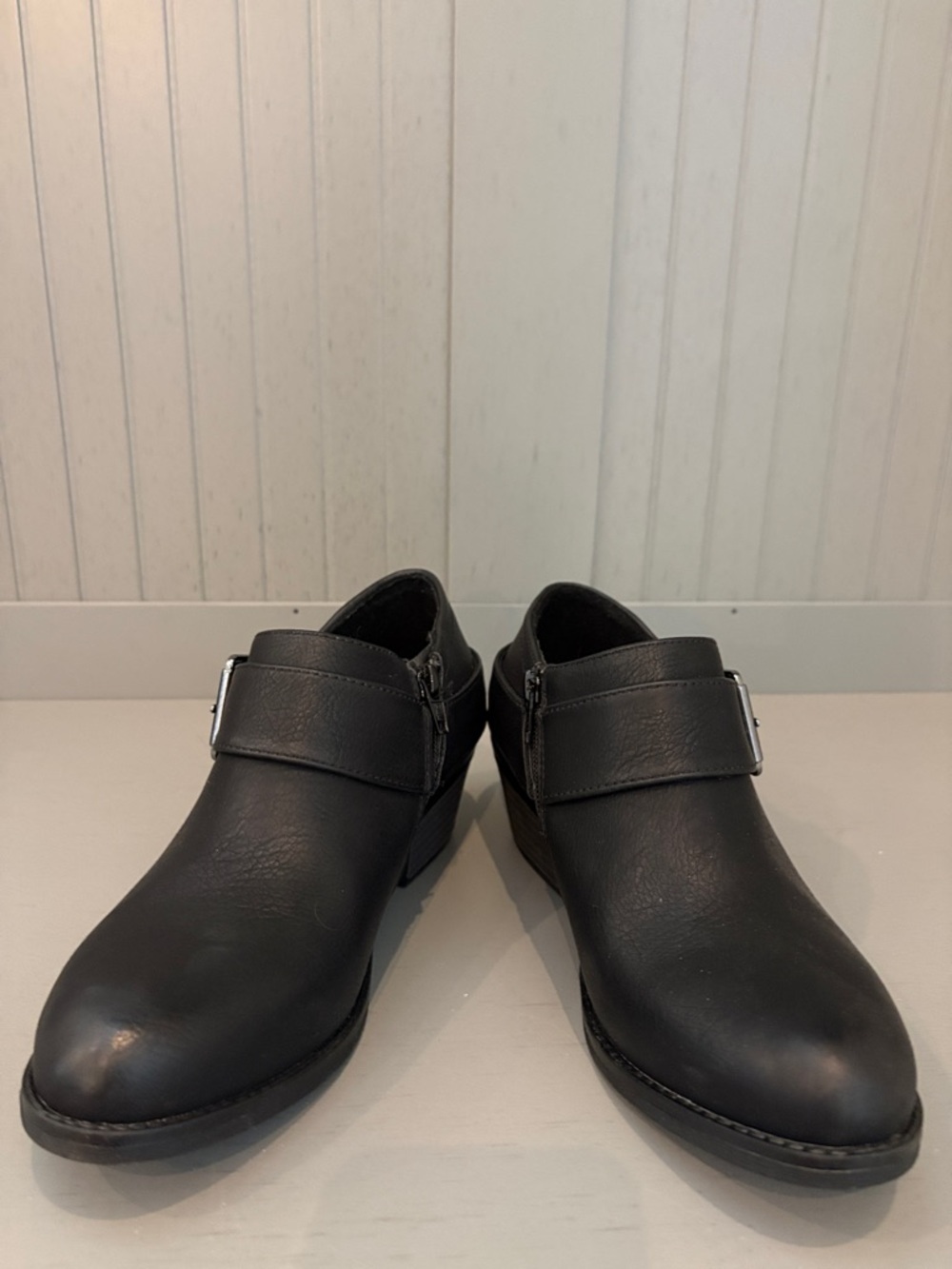 croft & barrow Black Leather Ankle Booties with Buckle Strap